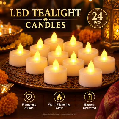 Festival Decorative - LED Tealight Candles, Diwali (White, 24 Pcs)