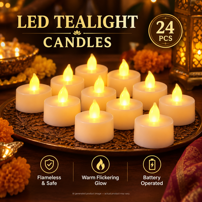 Festival Decorative - LED Tealight Candles, Diwali (White, 24 Pcs)